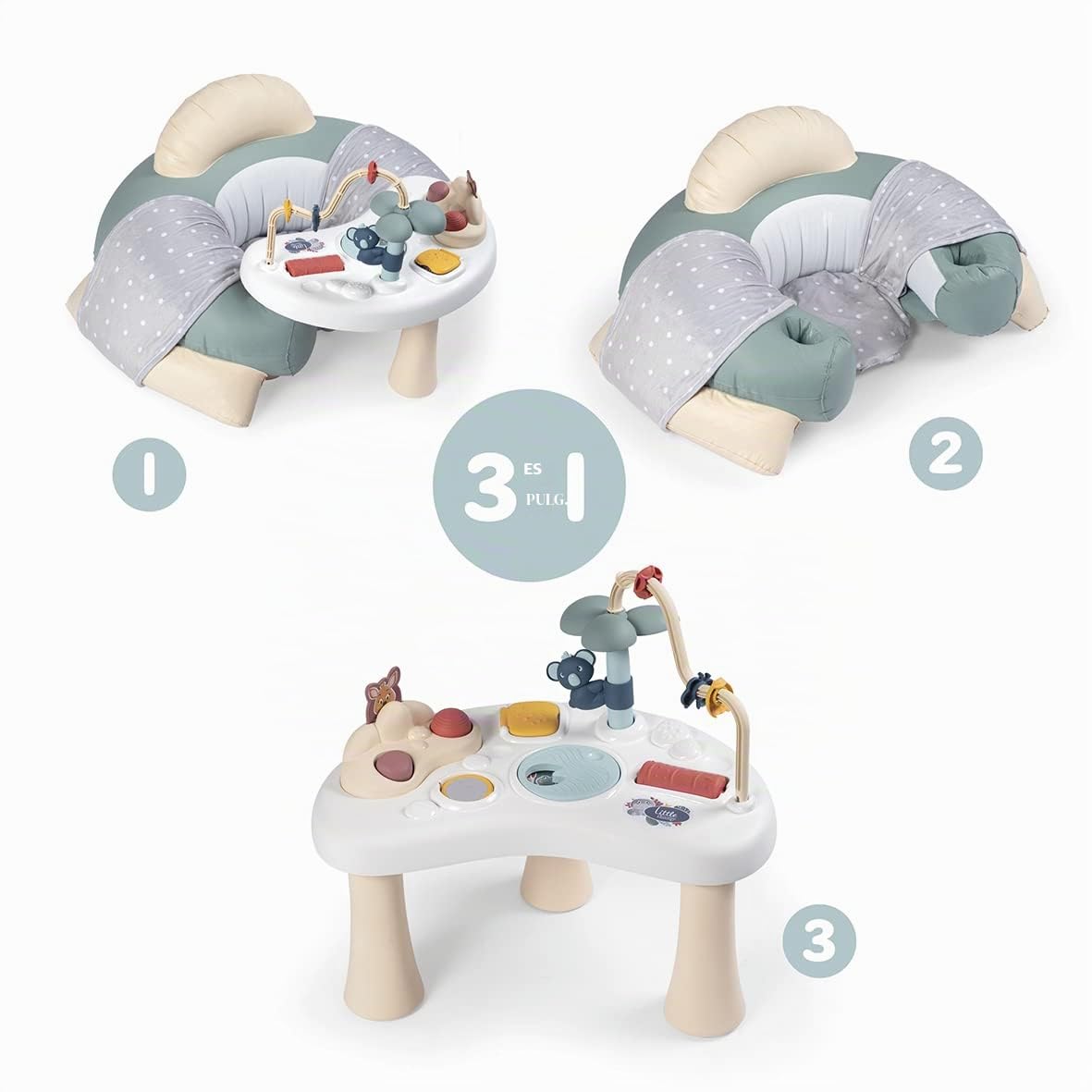 Smoby- Little Smoby Asiento Bebé, Acolchado, con Mesa de Múltiples Actividades, El Asiento Puede Separarse, Apto a Partir de 6 Meses (7600140103)