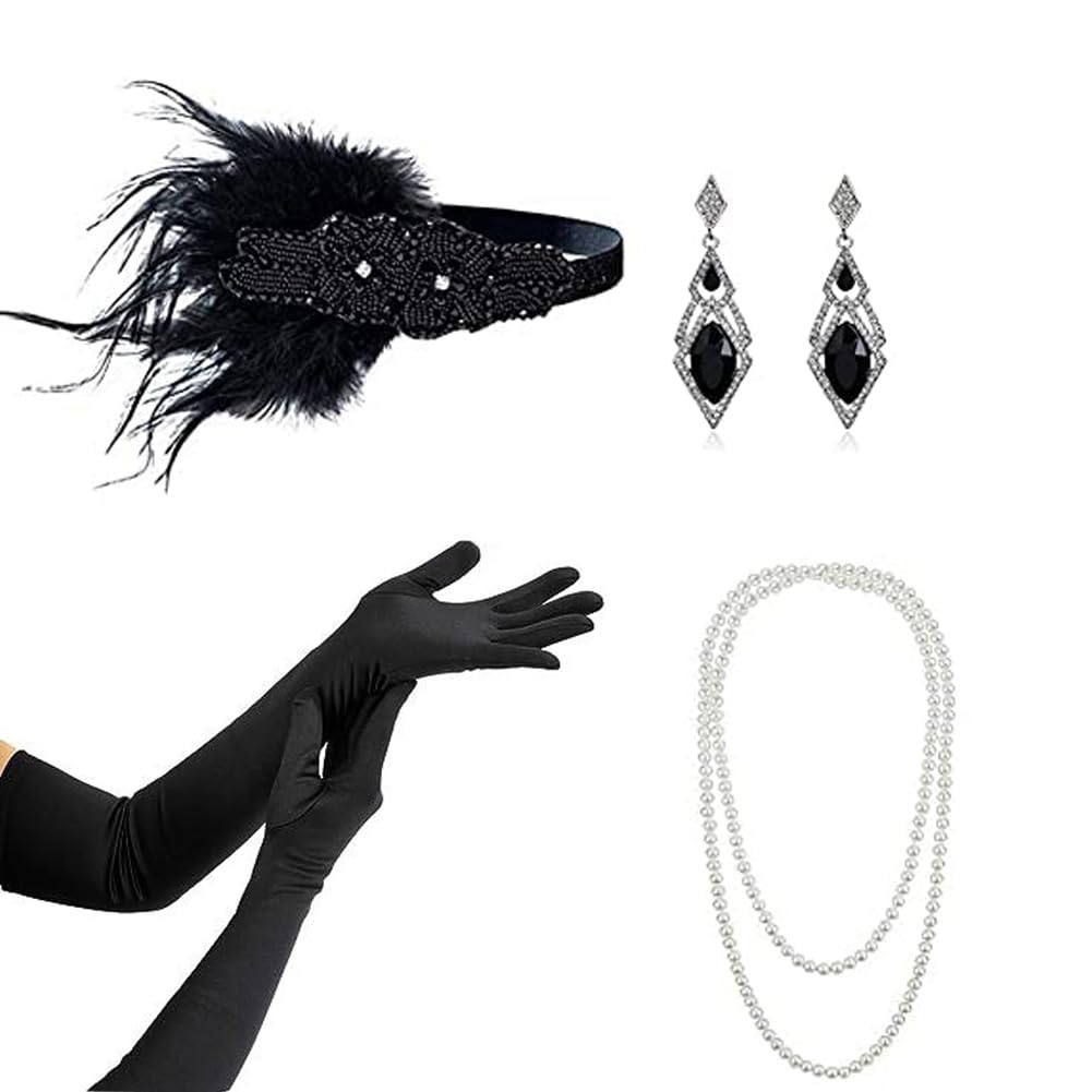Timelike 1920s Women's Headpiece Headband 20s Great Gatsby Sequins Headpiece Vintage Flapper Headband Peacock Feather Headband 1920 Accessories (#7)
