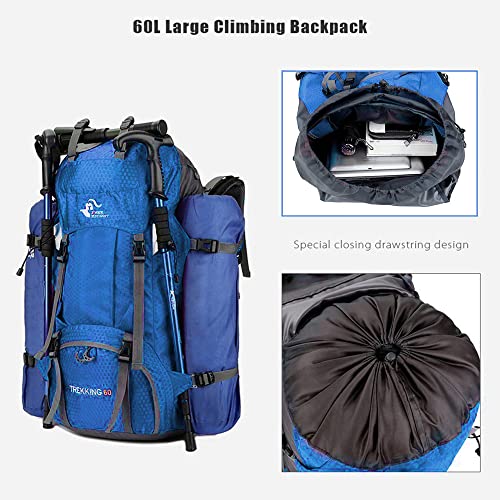 Image of 60L Waterproof Lightweight Hiking Backpack with Rain Cover,Outdoor Sport Travel Daypack for Climbing Camping Touring