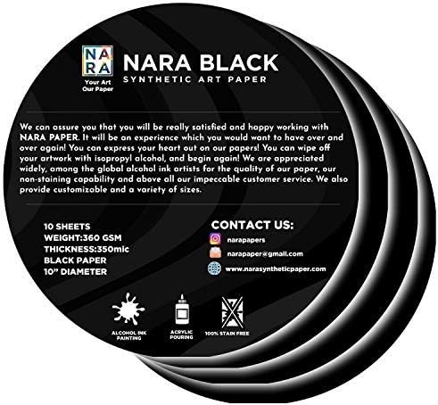 NARA®BLACK Paper for Alcohol Ink Painting | 10” Diameter Circle | 350 microns/360 GSM | Medium+ Paper | 10 sheets | 100% Stain-Free