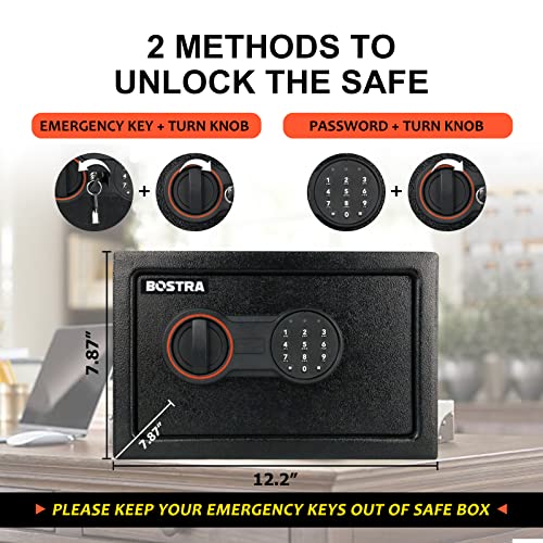 Bostra Fireproof Safe Box With Sensor Light & Fireproof Bag, Money Safe Box With Digital Keypad,Security Safe Box For Home, 0.5 Cubic Small Safe With Keys & Pass Code For Cash Jewelry Documents #TOP5