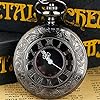 Vintage Black Pocketwatch Roman Number Quartz Steampunk Pocket Watch Women Man Necklace Pendant with Chain #4