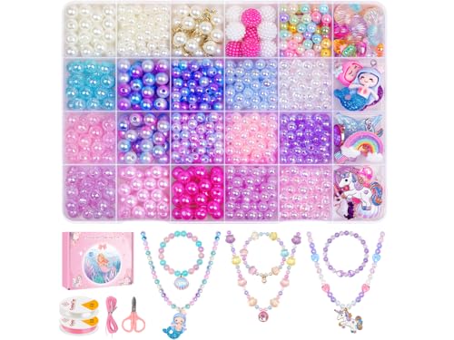 DUDUCOFU 2 Pcs Light Up Princess Braided Wigs, Mermaid Bracelet Making Kit for Girls Kids