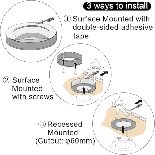 Image of VST Under Cabinet Lights CCT 3000K-6000K, Puck Lights Color Temperature and Brightness Adjustable with Touch Switch and ETL Listed Led Driver, Plug in Led Light for Kitchen Under Cabinet 3pack