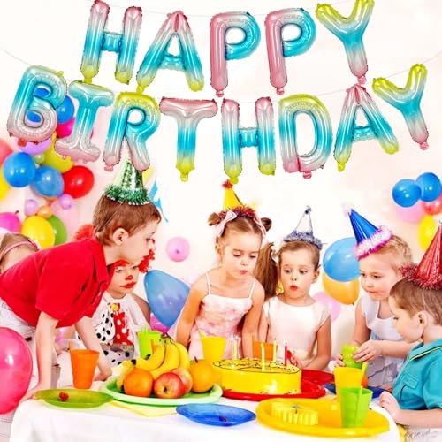 image for TONIFUL Rainbow Happy Birthday Balloons 16 Inch Coloful Happy Birthday