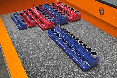 Image of Olsa Tools Magnetic Socket Organizer - 3 /8-Inch Drive Metric Socket Holder with Strong Magnets - Professional Tool Holder and Organizer - Stores up to 30 Sockets - Blue - Part: 1073