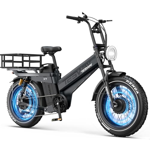 TESWAY Dual Motor Ebike 52V 3000W,Longest Range 200Miles 60AH Big Battery Electric Bike,Upgrade 4-Piston Hydraulic Brakes & Full Suspension, 20