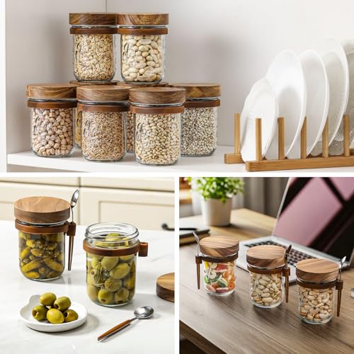 Image of LANDNEOO 4 Pack Overnight Oats Containers with Wooden Lids and Spoons, 16oz Glass Mason Overnight Oats Jars with Lids, Large Capacity Airtight Jars for Milk, Cereal, Fruit