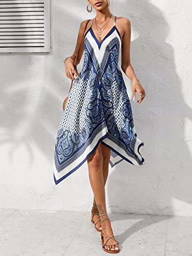 Image of Floerns Women's Paisley Print Sleeveless Cami Dress Hanky Hem Asymmetrical Boho Dress