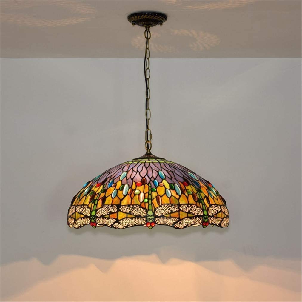 Wisząca Lampa Tiffany Witraż Sufit Szkło Śródziemnomorski Styl Amerykański Wiejski Ogród Ważka Retro Bar Światło Kreatywna Jadalnia Sypialnia