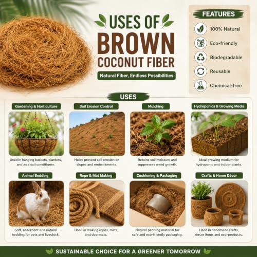 Image of Myla Organics (500 GRAM) Natural Coconut Fiber (Coco Fibre) for Plants & Bird Nest | Coir Fiber for Gardening & Bird Nesting Material | Organic, Chemical-Free, Eco-Friendly- (Pack of 500 gram)