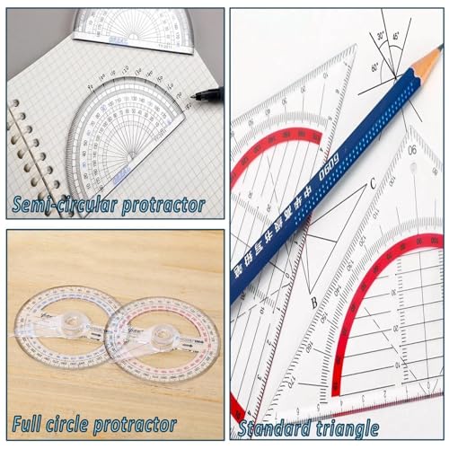 KNUIUYY 3 Stück Winkelmesser, Geodreieck Dreieck, Halbkreis Winkelmesser, Kreis Winkelmesser 360 Grad, Kunststoff Durchsichtig Winkelmesser für Studenten Büro Designer Malere