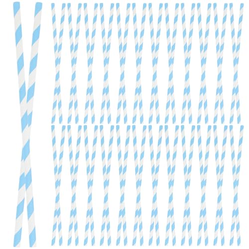 100 pitillos desechables de papel con rayas azul celeste miniatura 1