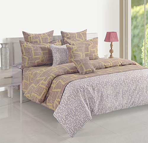 Image of Swayam Roto Cotton Single Bedsheet with 1 Pillow Cover | Size 60 x 90 inch | 144 TC | Geometric Design | Soft Breathable Bed Sheet | Comfortable & Durable for Bedroom - Grey & Brown