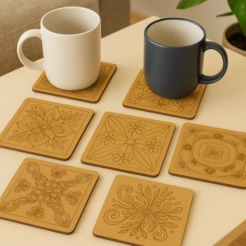 Image of DIY Wooden Coaster Set of 6 with Stand | Square | 4 inch per piece | Paintable MDF Coasters for Art & Craft, Home Decor, and Gifting (DIY Cost 003)