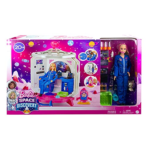 Barbie GXF27 - Weltraumabenteuer Raumstation, Raumfahrtpuppe, Hündchen, Arbeitsstation, Weltraumszenen, 20 Zubehörteile, Spielzeug Geschenk für Kinder ab 3 Jahren – Bild 7