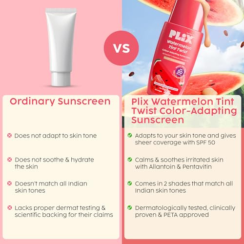 Image of PLIX - THE PLANT FIX Watermelon Tint Twist Color-Adapting Sunscreen | For light coverage & instant glow | SPF 50 PA++++ Medium Sunlit Glow