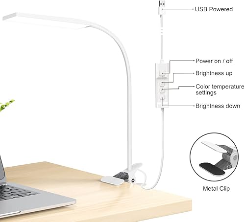 Miniatura 2 de RAOYI Lámpara de escritorio LED, clip USB de 5 W, lámpara de mesa con abrazadera de lectura para cuidado de los ojos con 48 LED cuello de cisne