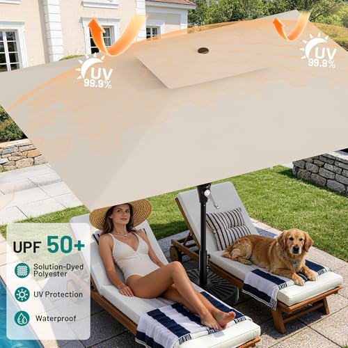 Image of AreShark 8'x10' 2 Tiers Rectangular Patio Umbrella - Outdoor Umbrella Waterproof UV Protection, Market Table Umbrella w /Crank for Pool, Backyard, Deck(Ivory)