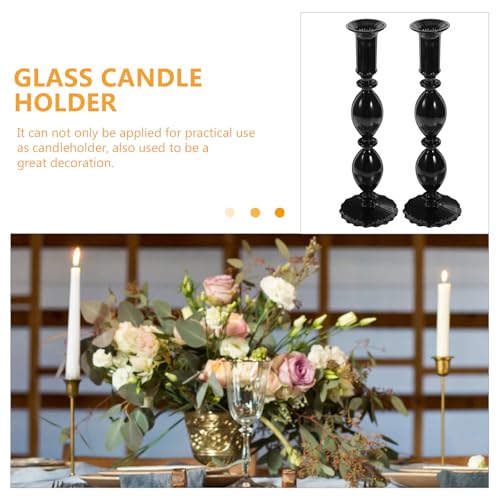 Bougeoir en verre noir Operitacx de 2 pièces pour table stable