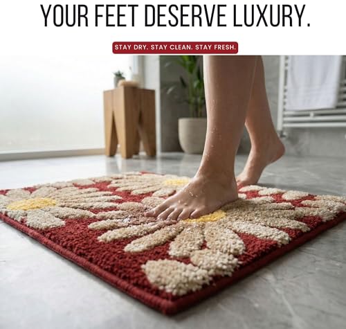 Image of HOMEKART Microfiber Bath Mat 2000 GSM, Super Soft & Absorbent Anti-Skid Bathroom Floor Mat, Quick Dry Door Mat for Bathroom, Bedroom & Kitchen (40x60 cm, Maroon) Pack of 1