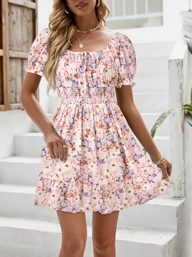 Image of Womens Babydoll Mini Dress Casual Square Neck Short Sleeve Summer Dresses
