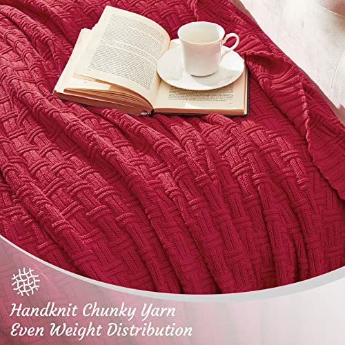 Image of TREELY 100% Cotton Knitted Throw Blanket 31 x 40 Inches, Red