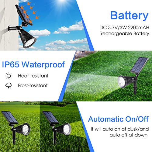 Sunklly Solar Spotlights Outdoor, 7 LEDs 2-in-1 Waterproof Adjustable Solar Powered Landscape Spotlights, 2 Lighting Modes Auto On/Off Solar Garden Lights for Lawn Tree Patio Yard Walkway (4 Pack) - Image 3