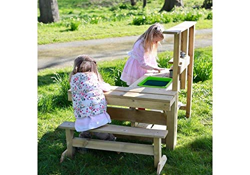 Rebo Matschküche und Sandgrube mit Sitzbank aus Holz Spielküche | Outdoor Spielzeug | Stabile Konstruktion… – Bild 4