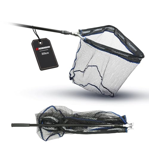Robinson - Robinson Gummiert Kescher Angeln - Angel Kescher mit verstärktem Aluminiumrahmen - Teleskop Unterfangkescher - 3 Längen (1,5m/2m/2,5m) – Klappbar (2,0m)