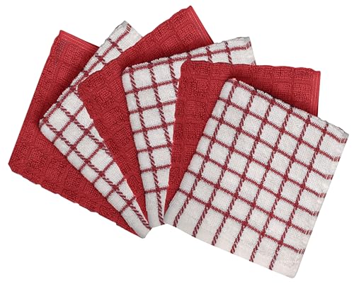 Image of Bumble Dish Cloths (6 Pack) | 12 inch x 12 inch | 100% Cotton Kitchen Towels | 405 GSM | Soft, Highly Absorbent & Durable Dish Towels for Kitchen | Red