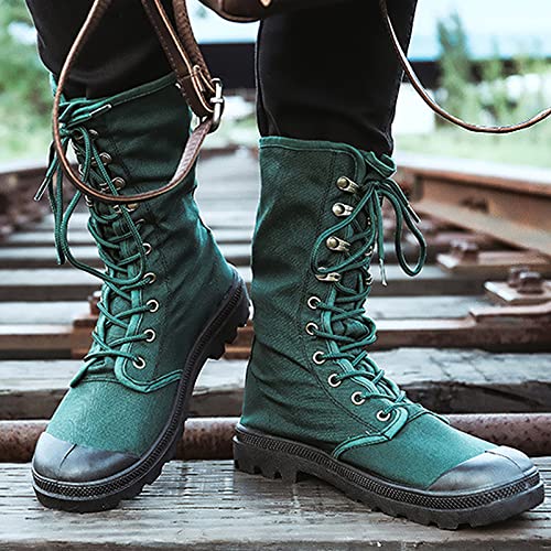 Image of Men's Women's Mid Calf Lace-Up Canvas Boots | Breathable,Durable, Outdoor Desert Boots, High-Top Sneakers