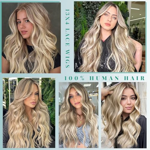 Image of Munx Update-Ombre Lace Front Wig Thick 180% Density 13x6 Lace Front Wigs Real Human Hair Pre Plucked Colored Highlight Glueless Human Hair Wigs HD Transparent Virgin Hair Lace Frontal Wigs 18 Inch