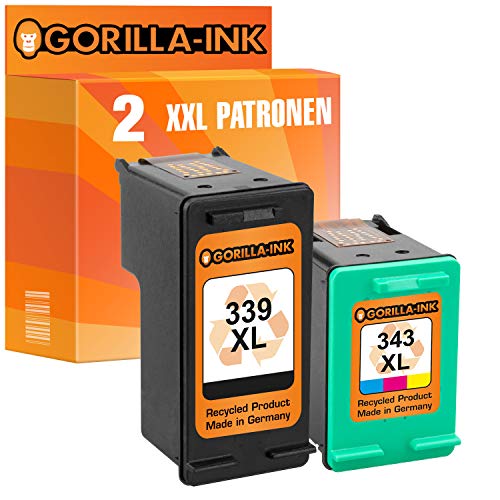Gorilla-Ink - Cartuchos de Tinta para HP-339XL y HP-343XL (30 ml, 21 ml, XXL), Color Negro, Color (6) Farbset 2 Patronen