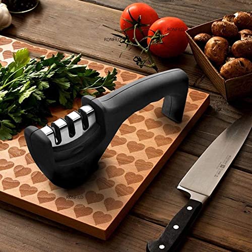 Image of Manual 3 Stage Knife Sharpener for Kitchen, Advanced 3 Stage Knives Sharpening Tool for Steel Knives, Kitchen Knife Sharpener Stone