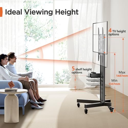 Perlegear TV Stand on Wheels for 32-85 Inch Screens up to 60kg, Height Adjustable Rolling TV Cart for LCD OLED 4K Flat/Curved Panels, Moblie Portable TV Stand with Lockable Wheels, Max VESA 600x400 - Image 7