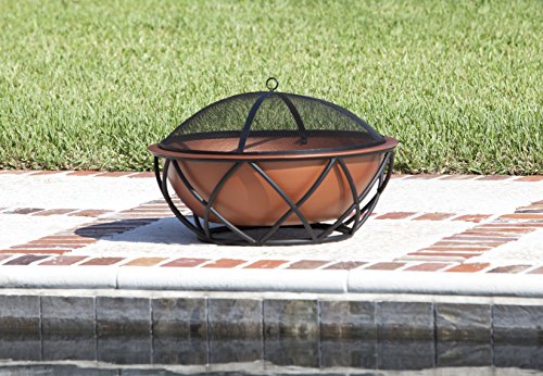 Fire Sense 62241 Fire Pit Barzelonia Copper-Look Wood Burning Lightweight Portable Outdoor Firepit Backyard Fireplace Camping Bonfire Included Screen Lift Tool & Cooking Grate - Round - 26" #TOP1