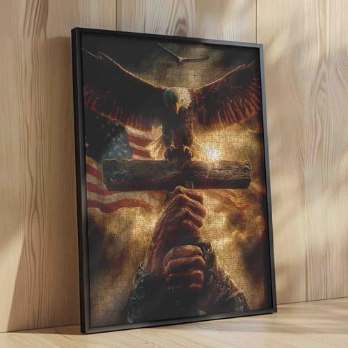 America Flag Jigsaw Puzzles 1000 Piezas para Adultos y Familias (Águila Calva, Cruz, Cristo, Bandera Patriótica, 4 de Julio) Puzzle de Libertad enmarcable 19.7''x27.6'' miniatura 4