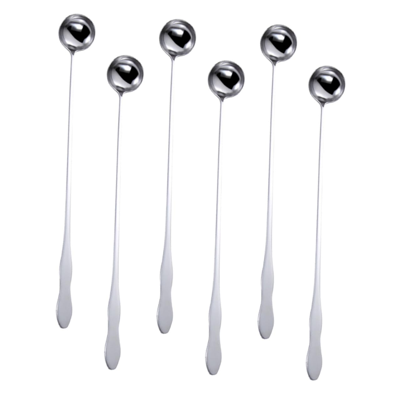 COLLBATH 6pcs Set Long Gourd Handle Stainless Steel Stirring Spoons Heat Resistant Ice Scoops for Bar Kitchen