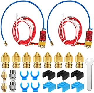 Leifide 2 Set Assemble Extruder Hotend Kit Compatible with Ender 3/ Ender 3 Pro, 24V 40W with PTFE Connector Tubing, 8 Pieces 0.4mm MK8 Nozzle, 6 Pieces Silicone Sock, 2 Pair Pneumatic Couplers