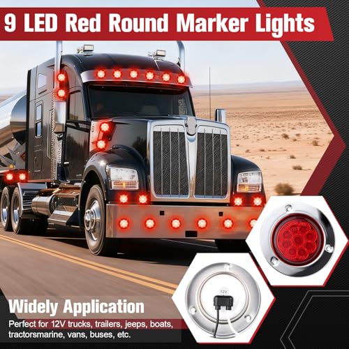 Image of 10PC 2 Inch 9 LED Side Marker Lights with Stainless Steel (Red)