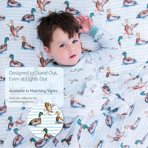 Image of LollyBanks Muslin Swaddle Blankets, 100% Cotton Neutral Baby Blanket for Boys and Girls, Soft and Lightweight 47 x 47 Inches Newborn Swaddles, Breathable Toddler Blanket (Swimming Mallard Duck Print)