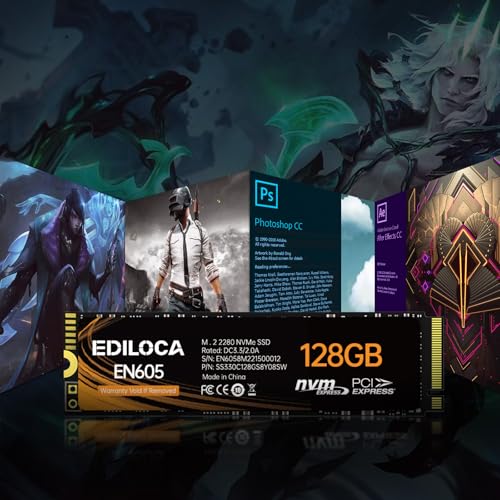 Image of Ediloca EN605 128GB M.2 SSD, NVMe1.3 PCIe Gen3 x4 SSD Internal Hard Drive, M.2 2280 - Read /Write Speed up to 1130 /400 MB /s - Internal SSD Compatible with Laptop & PC Desktop