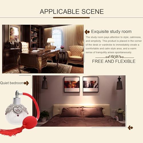 50ml Glass Perfume Bottles Spray Empty with Antique Silver Flower Figurine, 1 Pack Vintage Refillable Perfume Bottle with Red Long Tassel, Suit Girl or Women Gift for Dresser Table Decor4