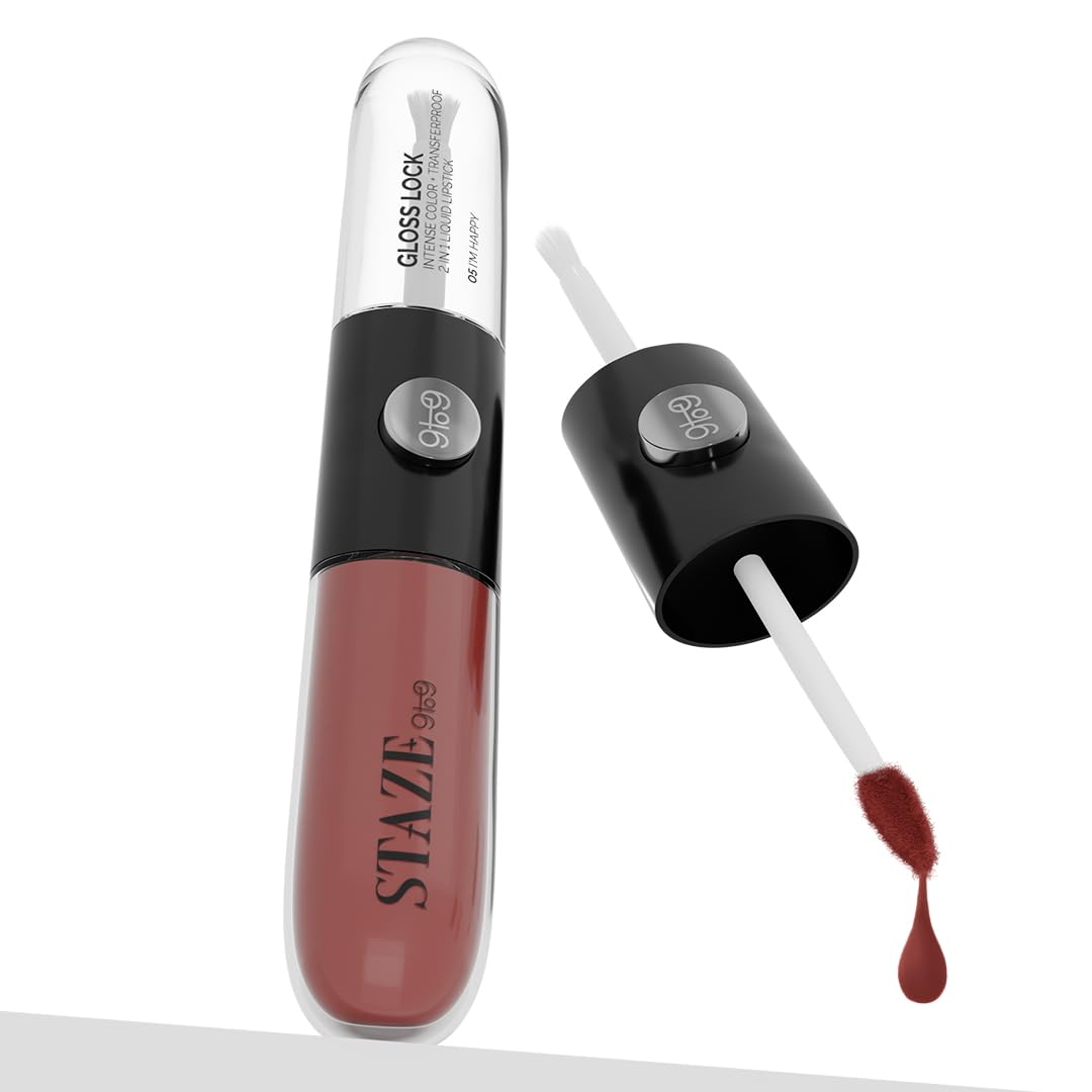 9to9 Gloss Lock 2-In-1 Liquid Lipstick | Lip Gloss For Long-Lasting Fuller & Plump Lips | Transfer-Proof&12h Long Stay With Intense Color Payoff | Lightweight & Comfortable | 05 I'm Happy | 7g