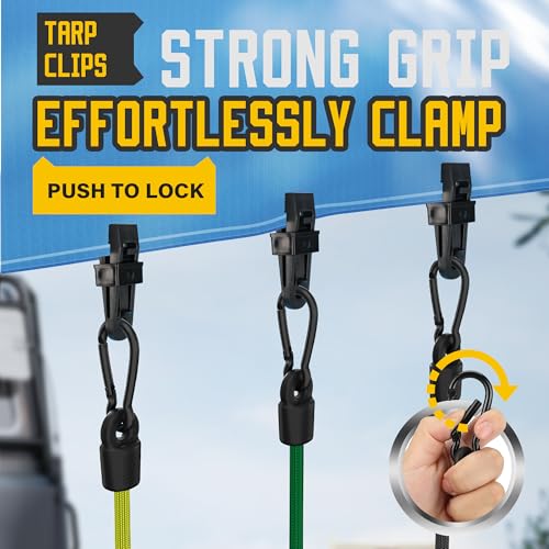 Image of Bungee Cords with Hooks, Upgrade 30pcs Assortment Heavy Duty Outdoor with 24'' 32'' 48'' Adjustable Bungee Cords, 10'' J Hooks Cord, 6 inch Canopy Tarp Ball Ties and Tarp Clips Drawstring Organizer Bag