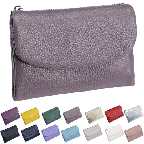 Unisex Pebble Leather Wallet, Small Wallets for Women, with Coin Holder, Credit Card Slots & Zippered Pockets, Natural Stone Texture, Multicolor (Taro Purple)
