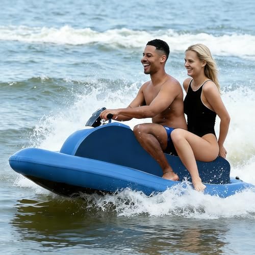 SHUMIAO Nueva Moto Acuática Inflable, Lancha Motora Plegable, Lancha Eléctrica Subacuática para 2 Personas con Aletas De Seguridad Dobles Y Scooter, Velocidad De 3 a 9 Km/H, Batería De 16000 Mah
