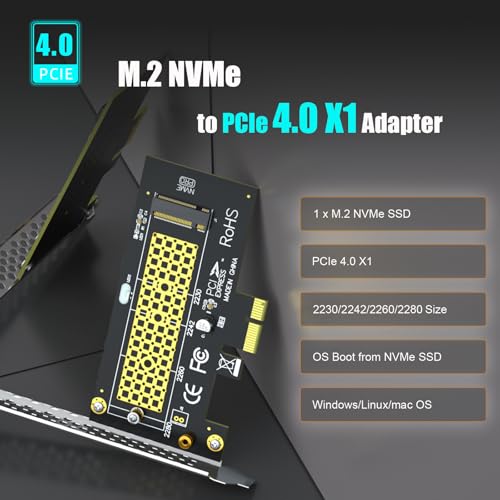 Image of GLOTRENDS M.2 PCIe X1 Adapter With Screw for NVMe /AHCI Key M SSD, X1 /X4 /X8 /X16 Lane Installation, X1 Bandwidth (PA09-X1)