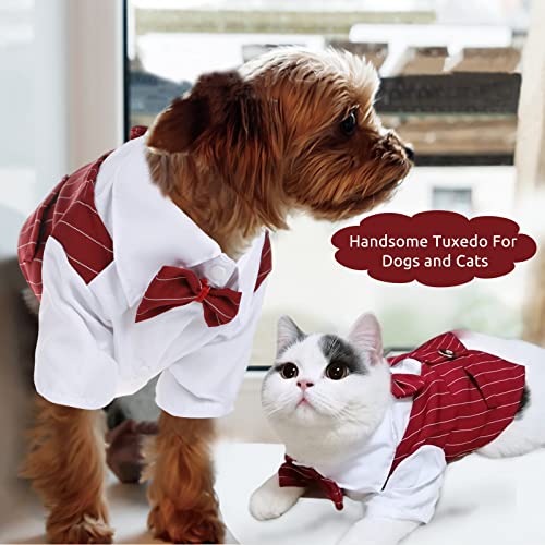 Dog Tuxedo Formal Shirt Suit, Prince Bow Tie Costume For Small Medium Large Dogs Cats, Pet Wedding Party Gentleman Clothes (Medium, Burgundy) #TOP5